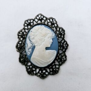 Vintage Cameo Brooch with Black Lace Frame